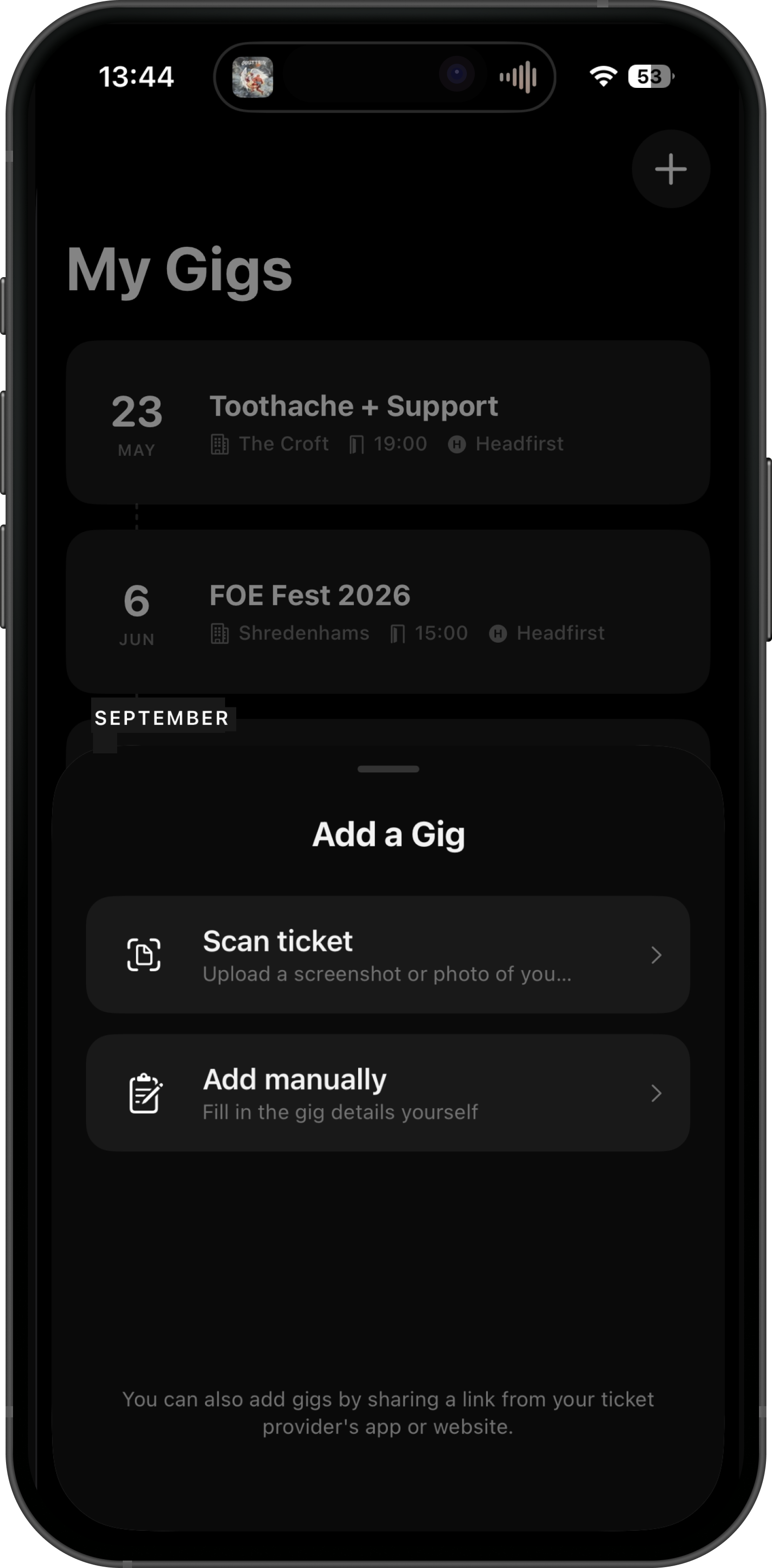 Scene app — add a gig